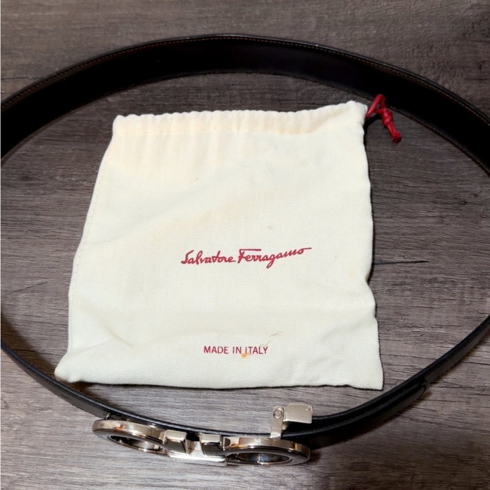 Salvatore Ferragamo Black Belt with Silver Buckle